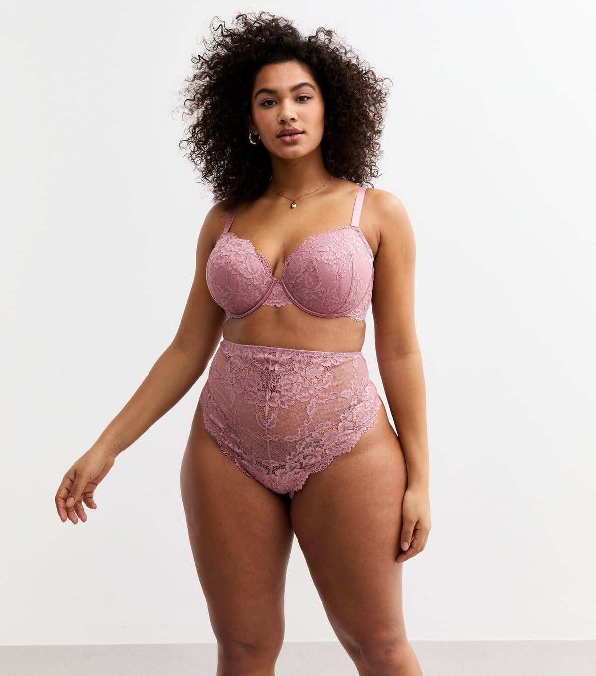New Look Women's Plus Size Pink High Waisted Lace Thong Curves New Look