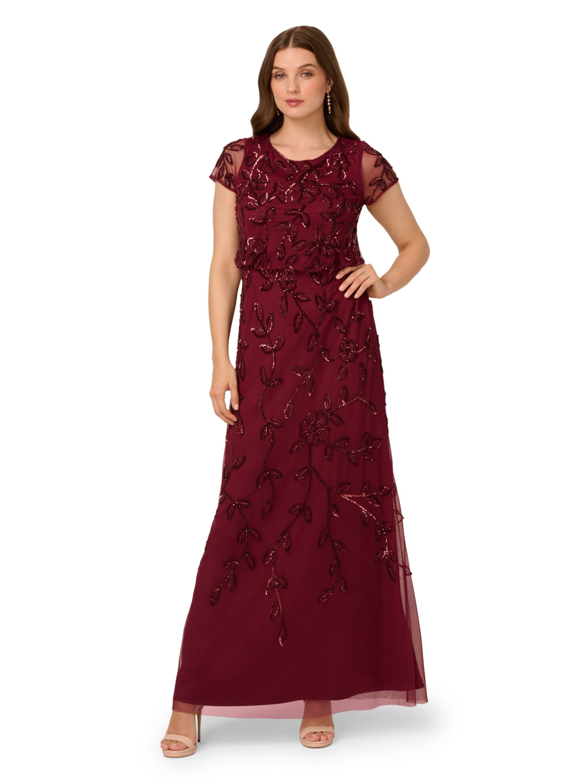 Adrianna Papell Adrianna Papell Women's Blouson Beaded Long Dress in Red