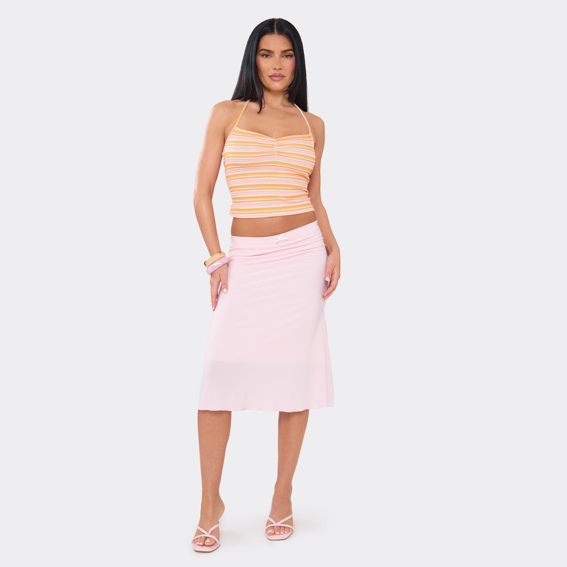 EGO EGO Baby Pink Bow Detail Midi Skirt