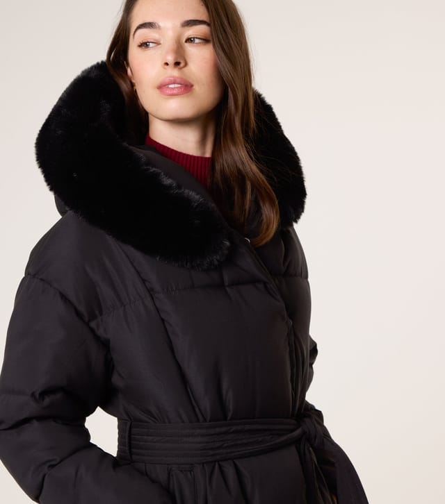 Blue Vanilla Women's Black Faux Fur Trimmed Hooded Puffer Coat Blue Vanilla New Look - 2