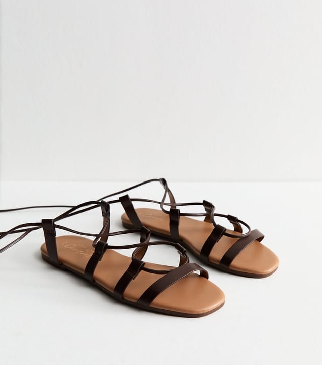 New Look Women's Brown Faux Leather Lace Up Sandals New Look - 2