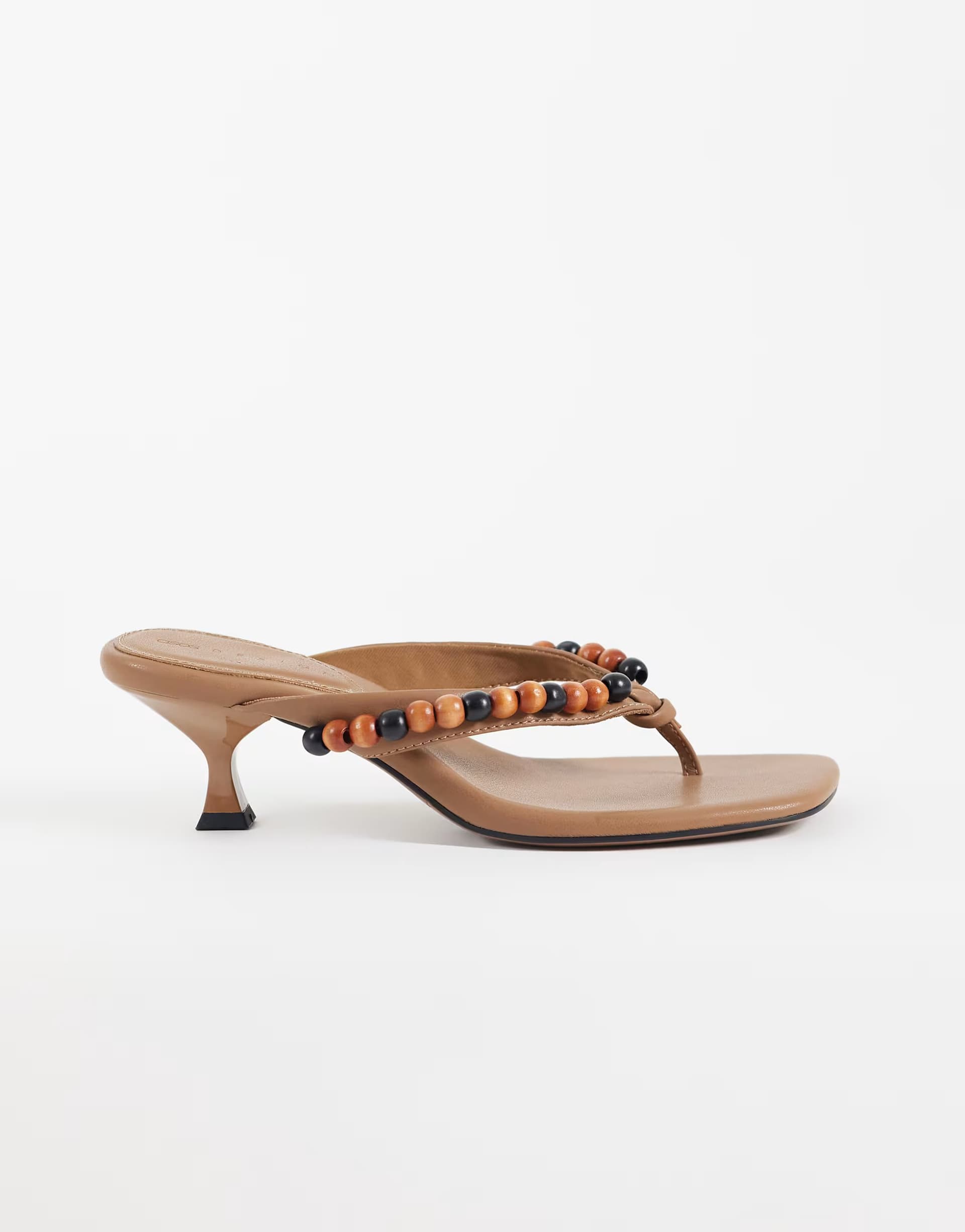 ASOS ASOS DESIGN Havana beaded toe thong kitten heel sandals in beige