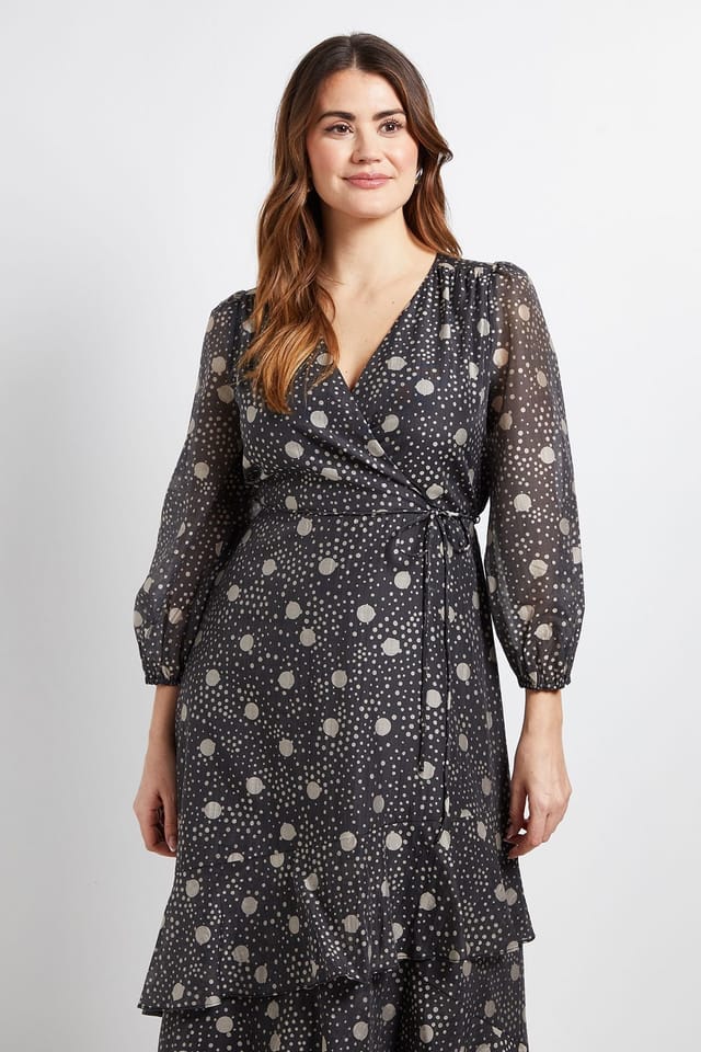 Wallis Wallis Women's Polka Dot Ruffle Wrap Midi Dress in Black - 2