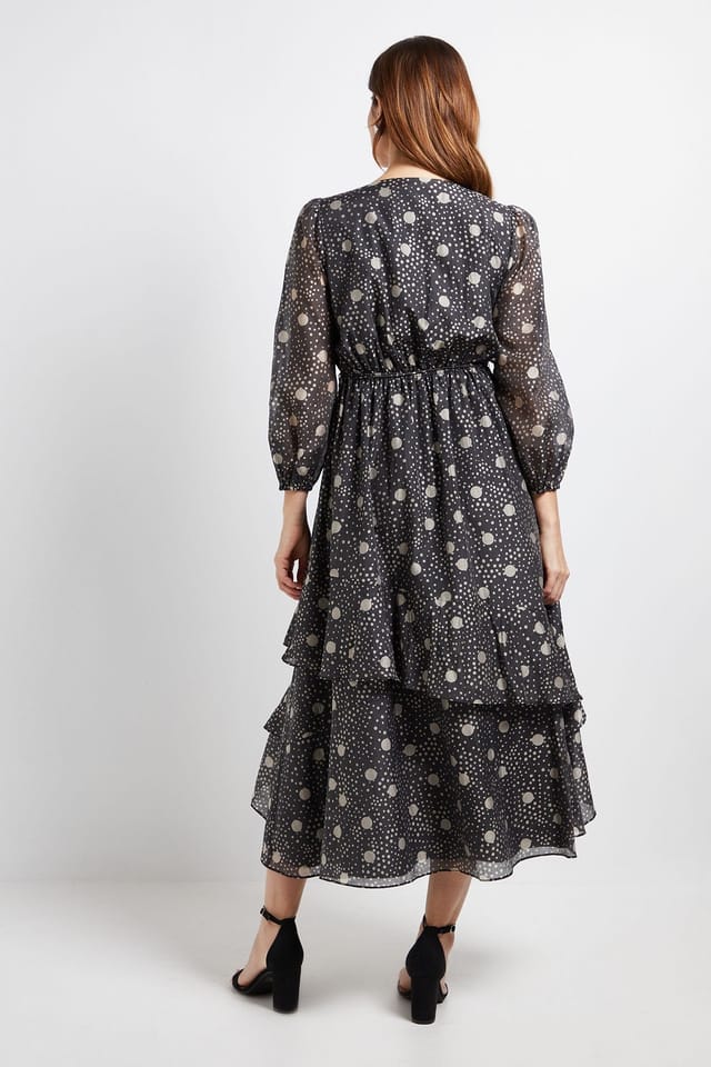 Wallis Wallis Women's Polka Dot Ruffle Wrap Midi Dress in Black - 3