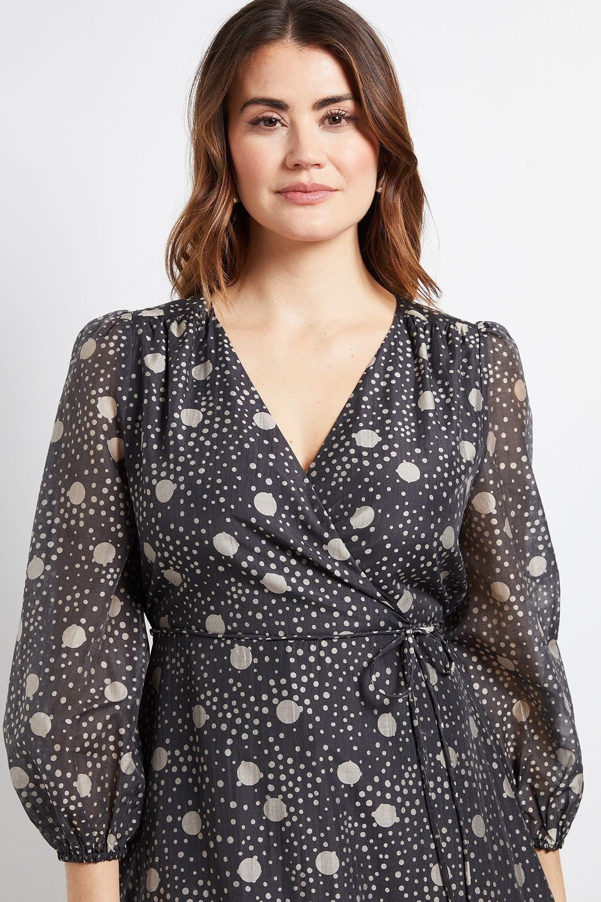 Wallis Wallis Women's Polka Dot Ruffle Wrap Midi Dress in Black - 4