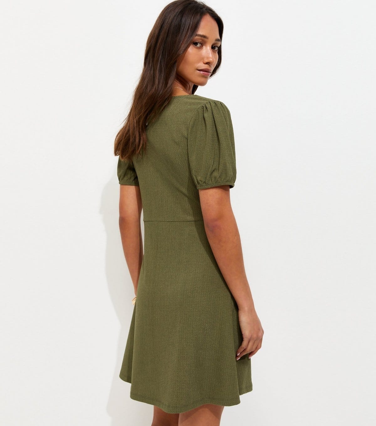New Look Women's Dark Khaki Crinkled Short Sleeve Mini Dress New Look - 4