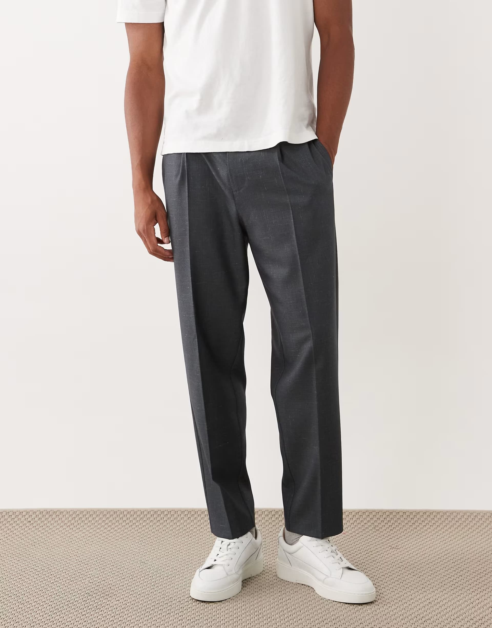 ASOS ASOS DESIGN smart pleated denim look relaxed tapered trousers in dark blue
