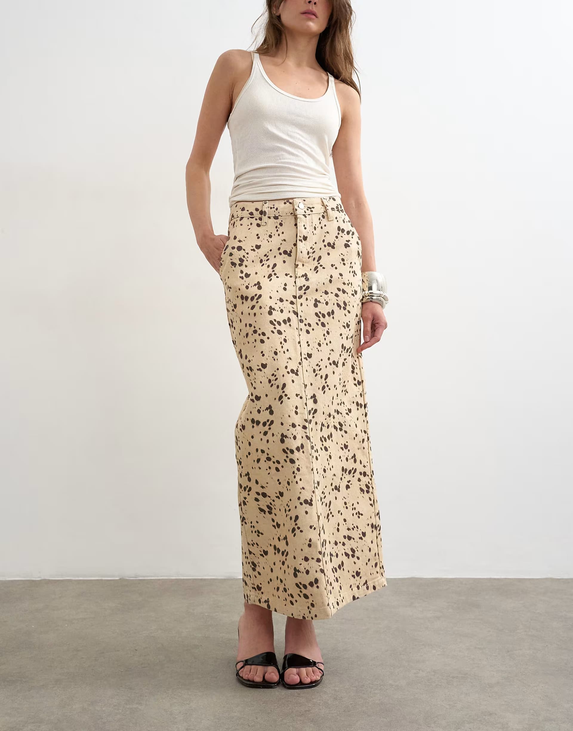 ASOS Topshop denim column maxi skirt in animal print
