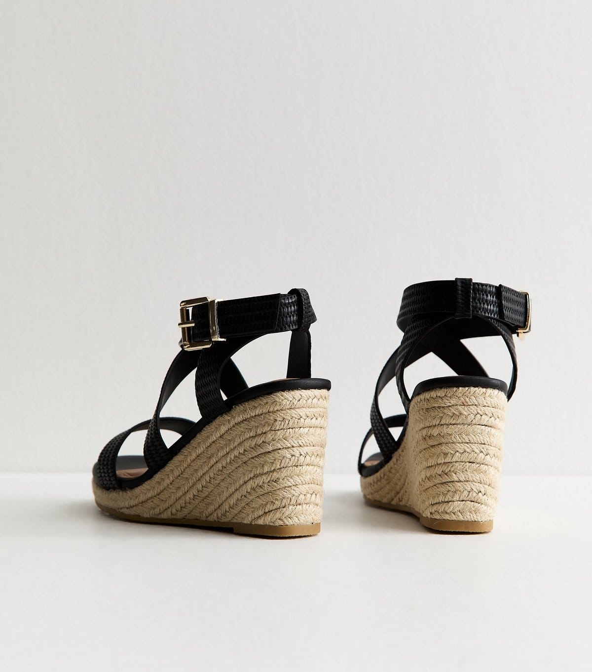 New Look Women's Wide Fit Black Textured Faux Leather Wedge Sandals Vegan New Look - 4