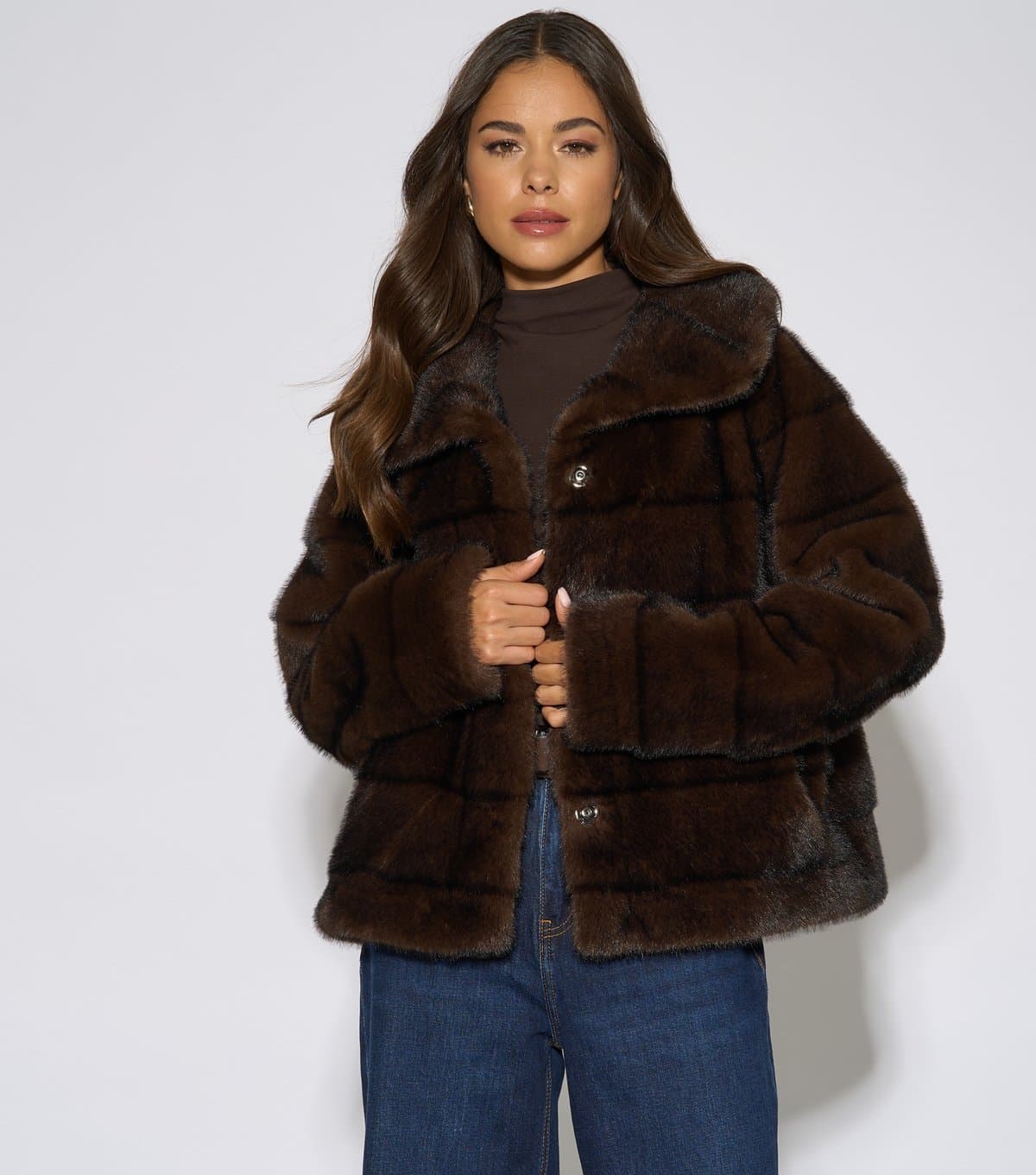 Gini London Women's Dark Brown Panelled Faux Fur Jacket Gini London New Look