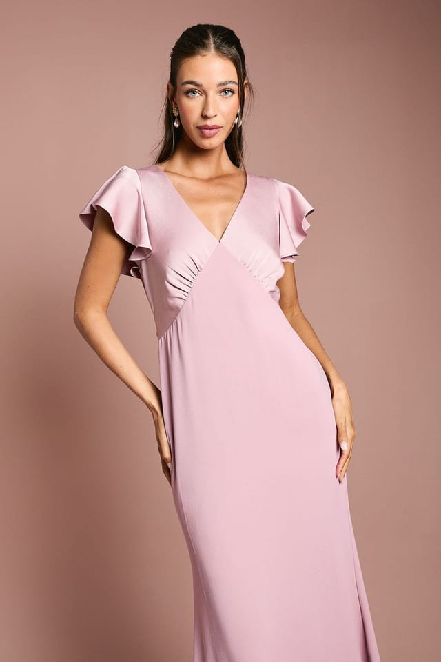 Coast Coast Women's Honoured V Neck Angel Short Sleeve Satin Maxi Bridesmaid Dress in Antique Rose - 2