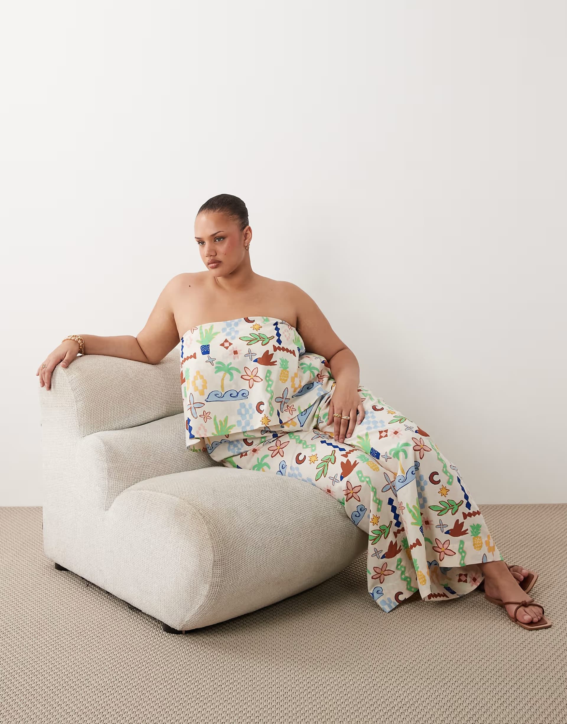 ASOS ASOS DESIGN Curve bandeau double layer jumpsuit in multi print