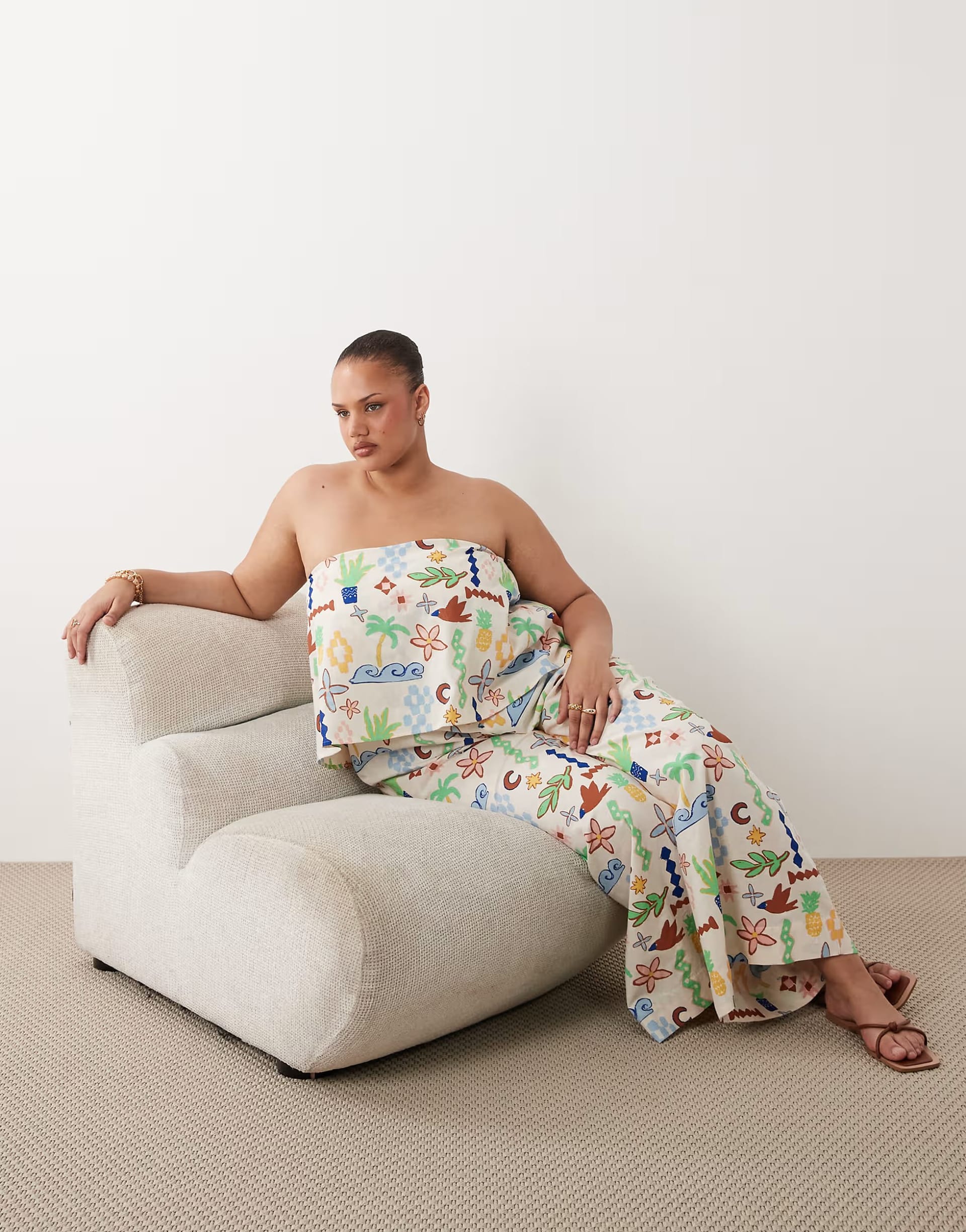 ASOS Curve Multi Print Bandeau Jumpsuit