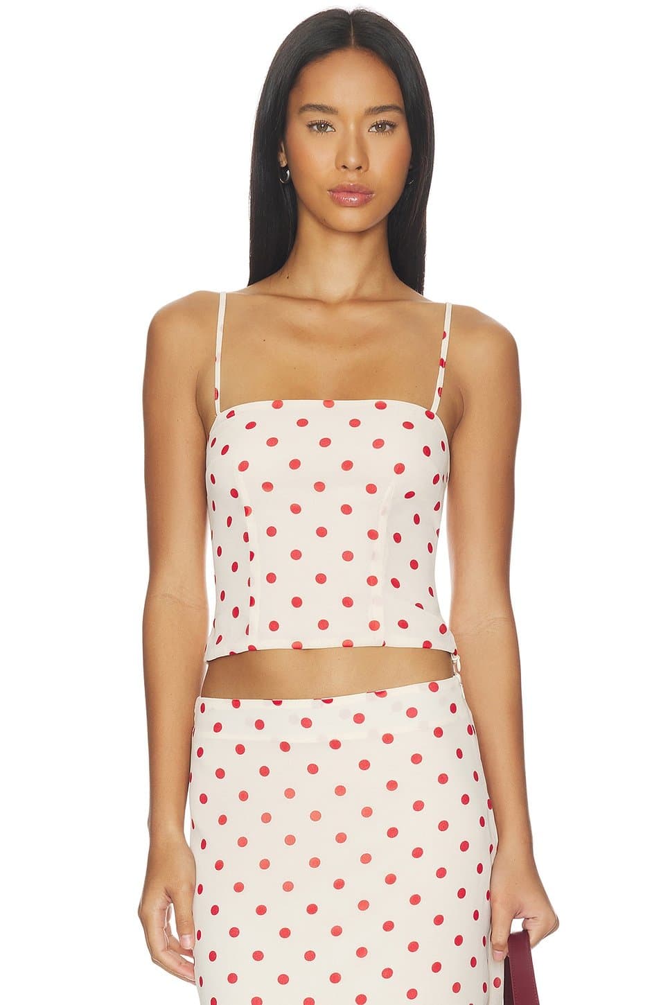 revolve Revolve Cream & Red Dot Polka Dot Cami Top
