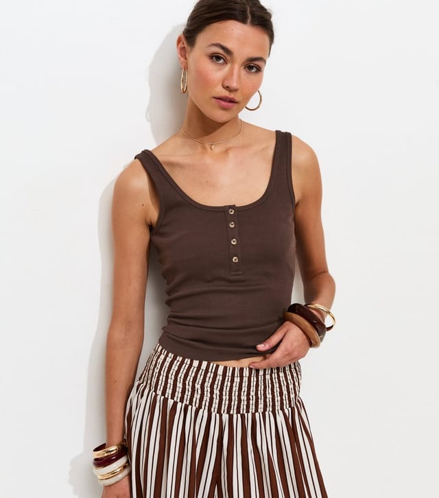 New Look Women's Brown Henley Button Front Vest Top New Look - 2