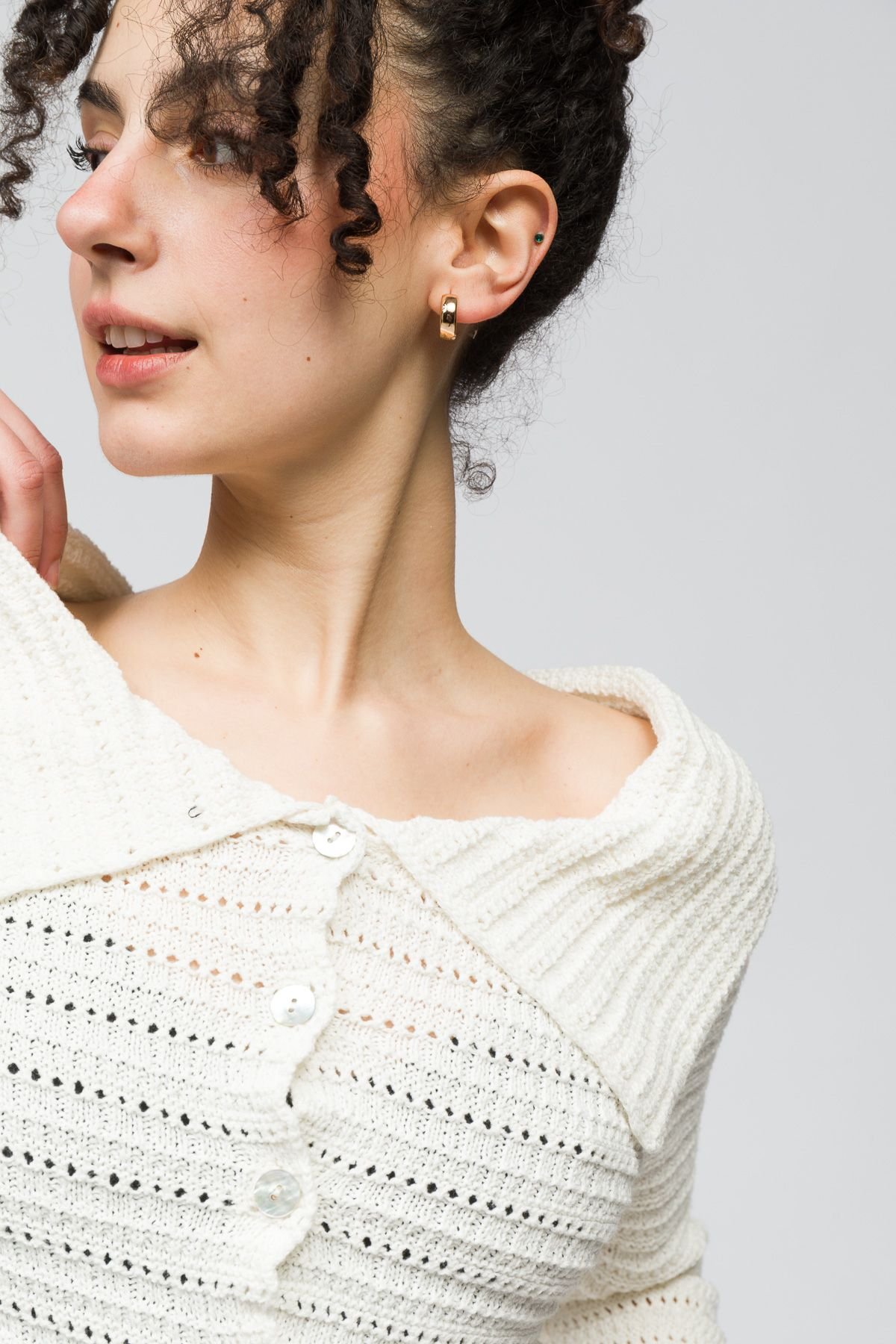 Dexia Dexia Women's Knitted Cardigan with Button Detail Ecru - 4