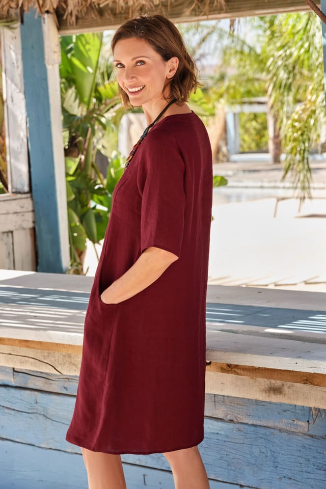 WoolOvers WoolOvers Women's Womens Linen Pocket Tunic Dress in Red - 3
