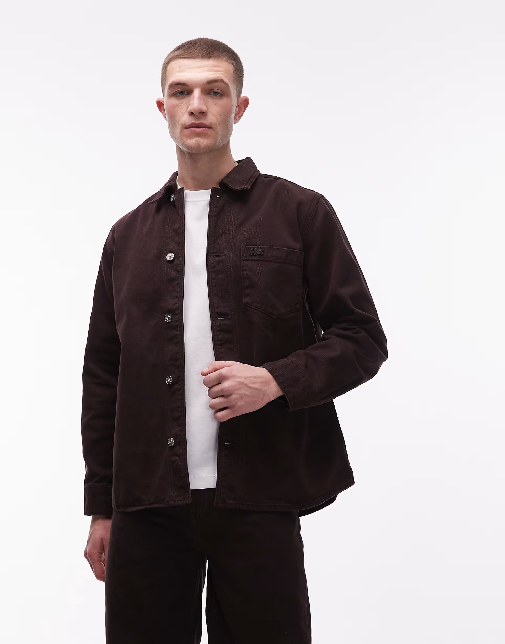 ASOS Lacoste denim overshirt co-ord in brown