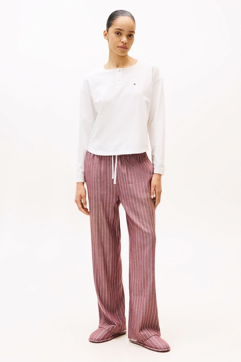 Tommy Hilfiger Tommy Hilfiger Women's Ess. Sleep Gift LS Flannel Tee Set w. Slipper Ecru/Rouge