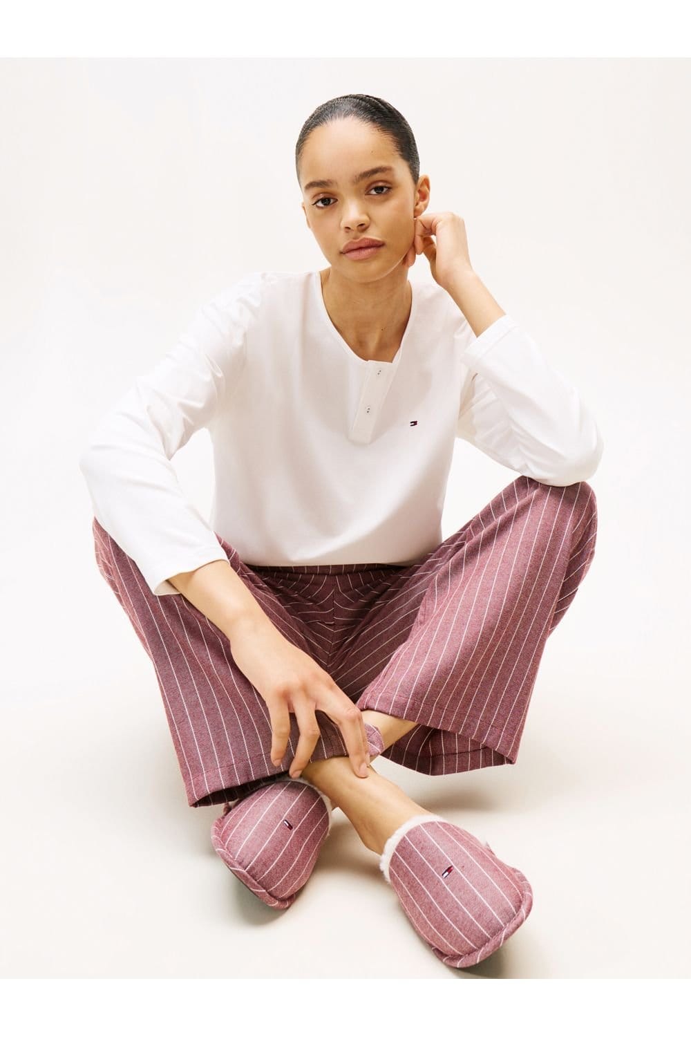 Tommy Hilfiger Tommy Hilfiger Women's Ess. Sleep Gift LS Flannel Tee Set w. Slipper Ecru/Rouge - 4