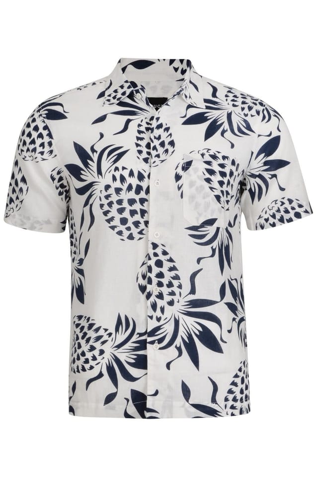 Little Nooks Little Nooks Men's Nicoya Short Sleeve Pineapple Print Shirt in White - 2