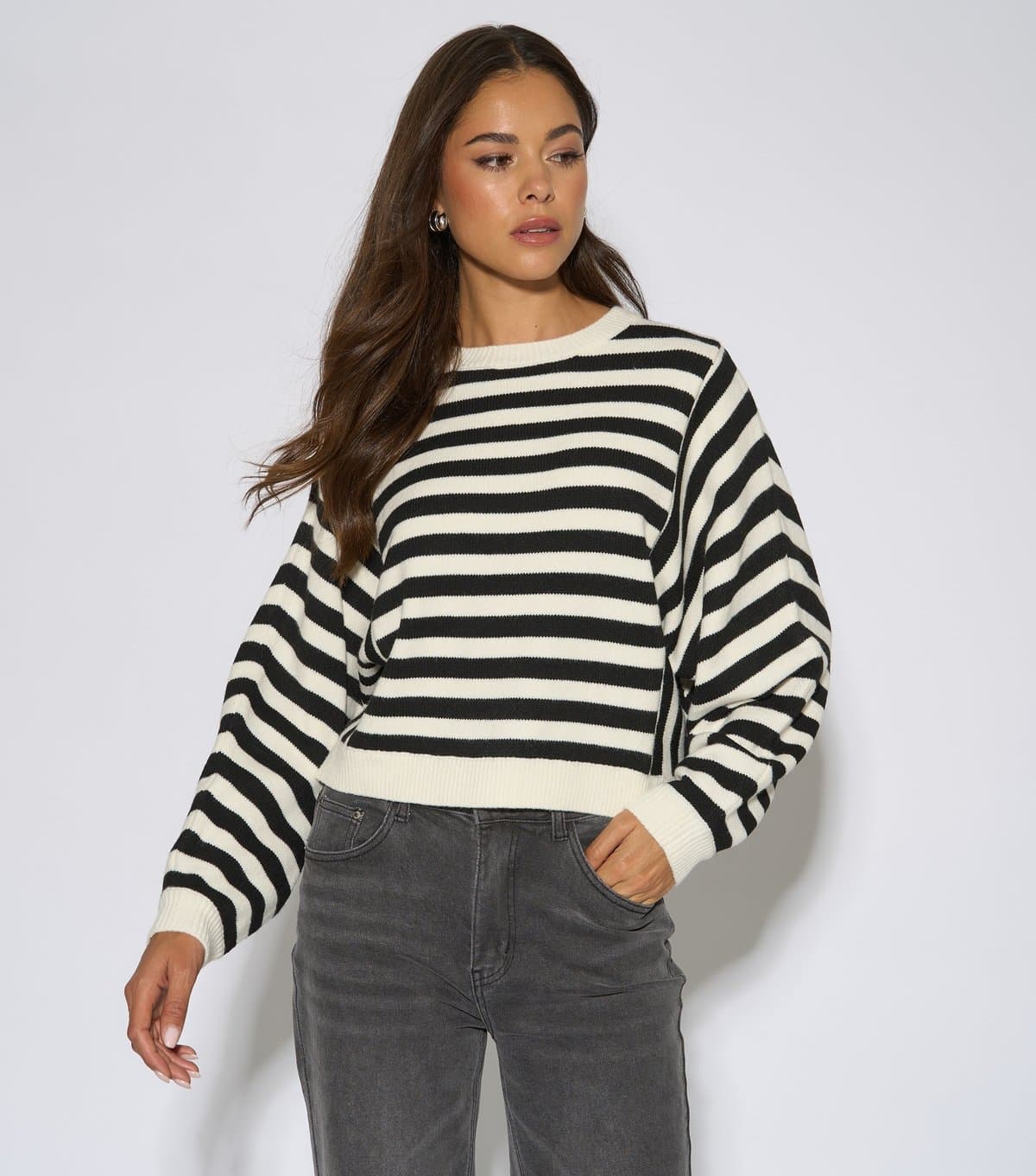 Gini London Women's White and Black Striped Long Sleeve Jumper Gini London New Look