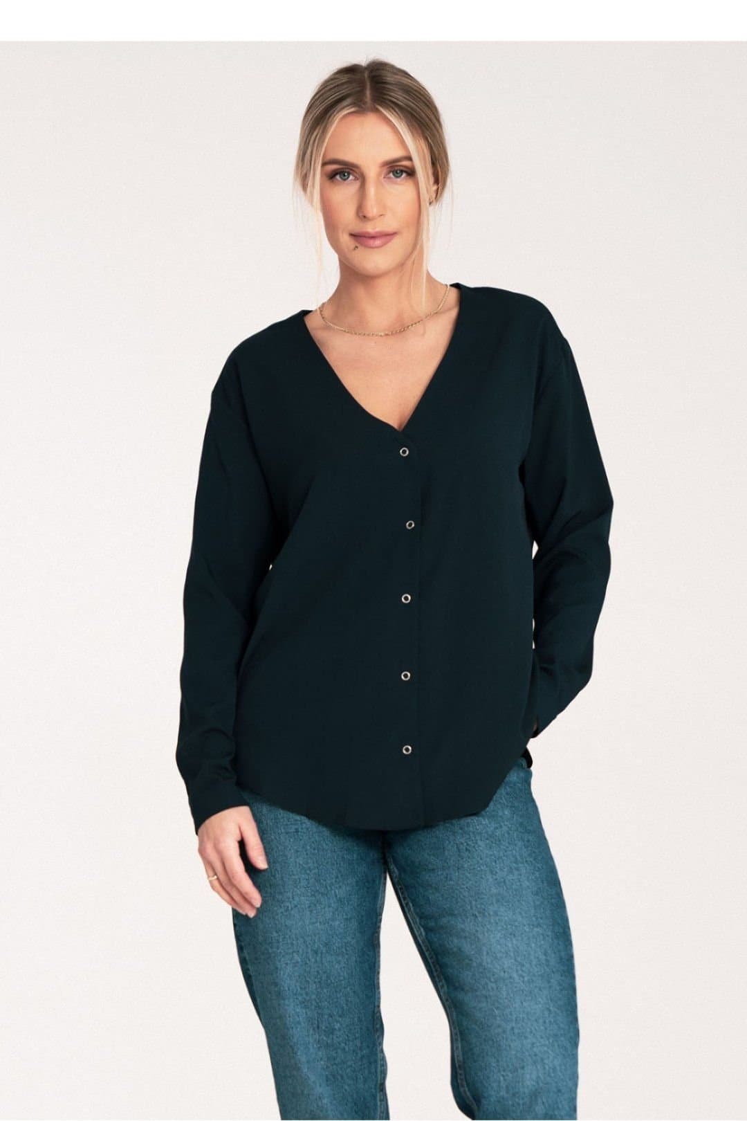 Love Lace Love Lace Dark Navy Long Sleeve Press Stud Shirt