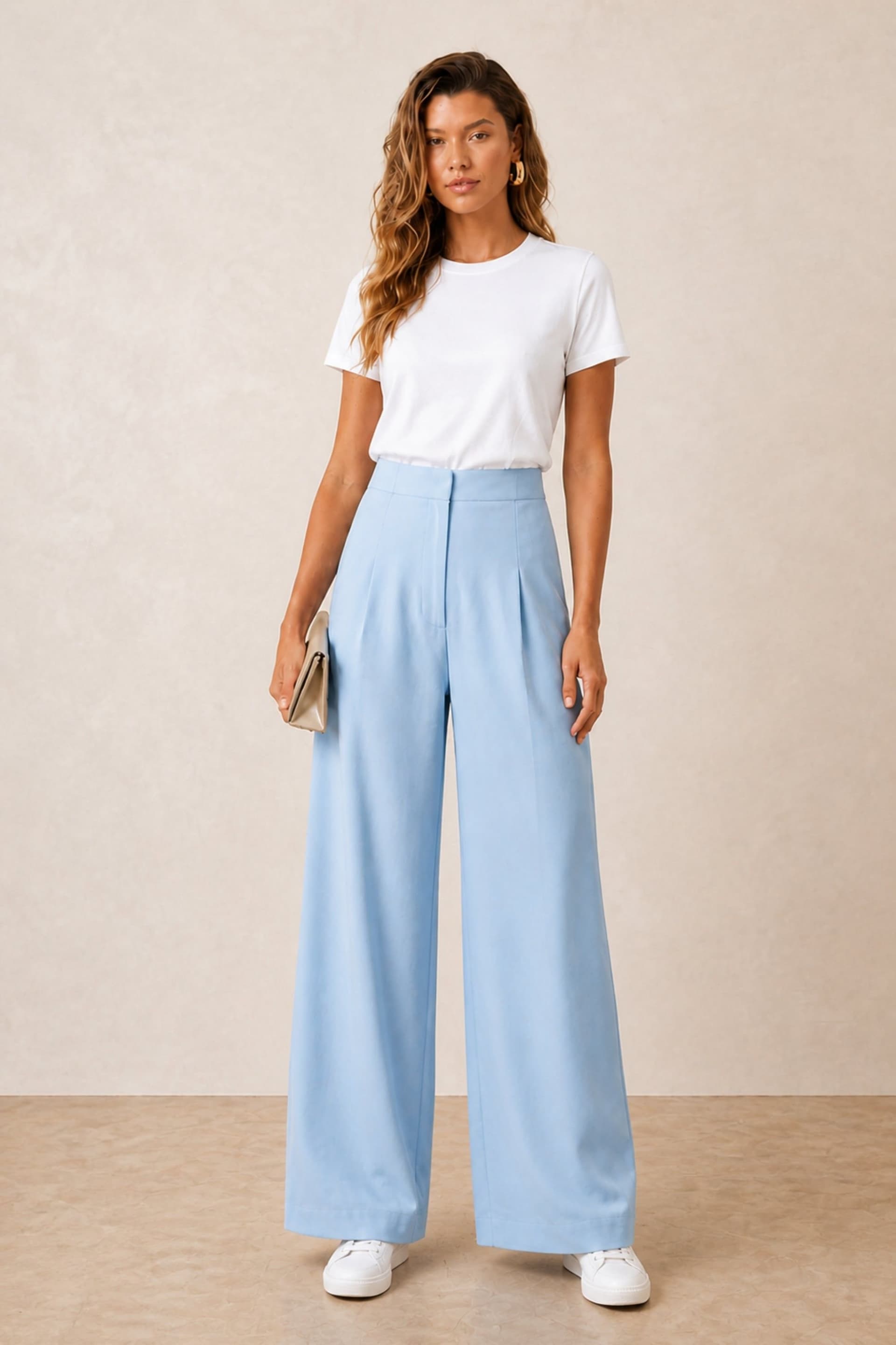 Style Cheat Style Cheat Women's Pastel Blue Tailored Wide Leg Trouser