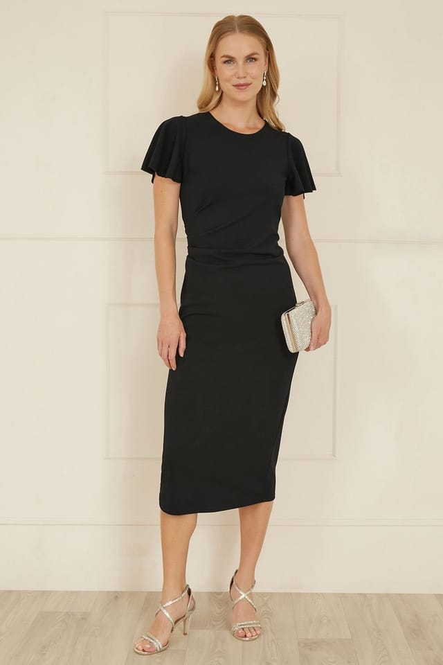 Yumi Yumi Women's Black Ruched Waist Stretch Midi Dress - 2