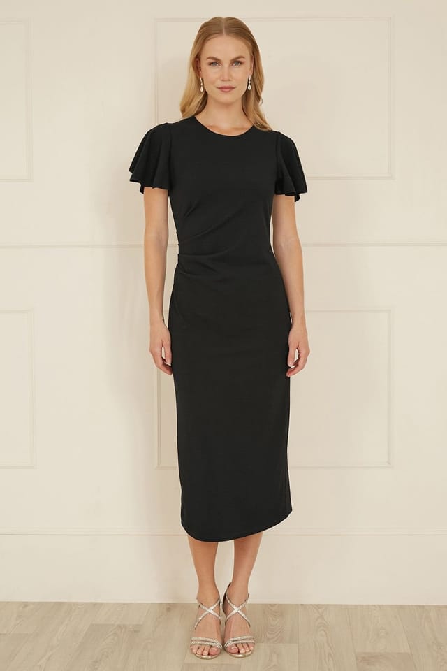 Yumi Yumi Women's Black Ruched Waist Stretch Midi Dress - 3