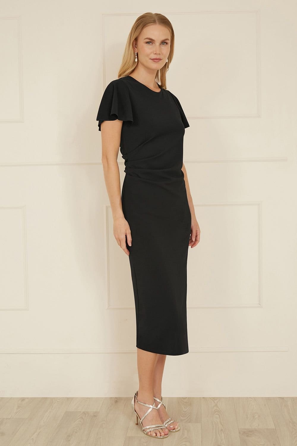 Yumi Yumi Women's Black Ruched Waist Stretch Midi Dress - 4