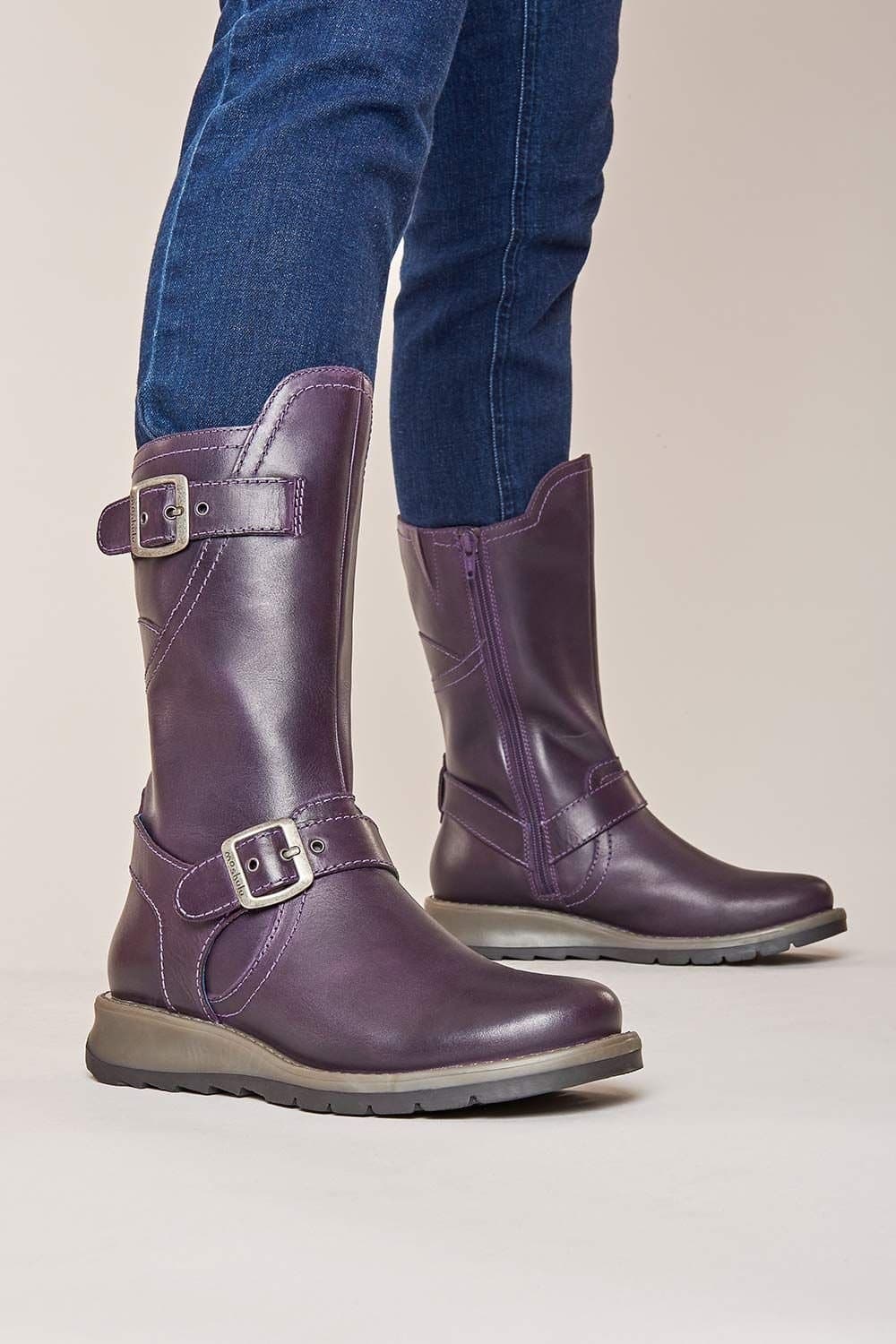 Moshulu Moshulu Women's 'Nightjar' Wedge Mid-Length Leather Boots in Purple