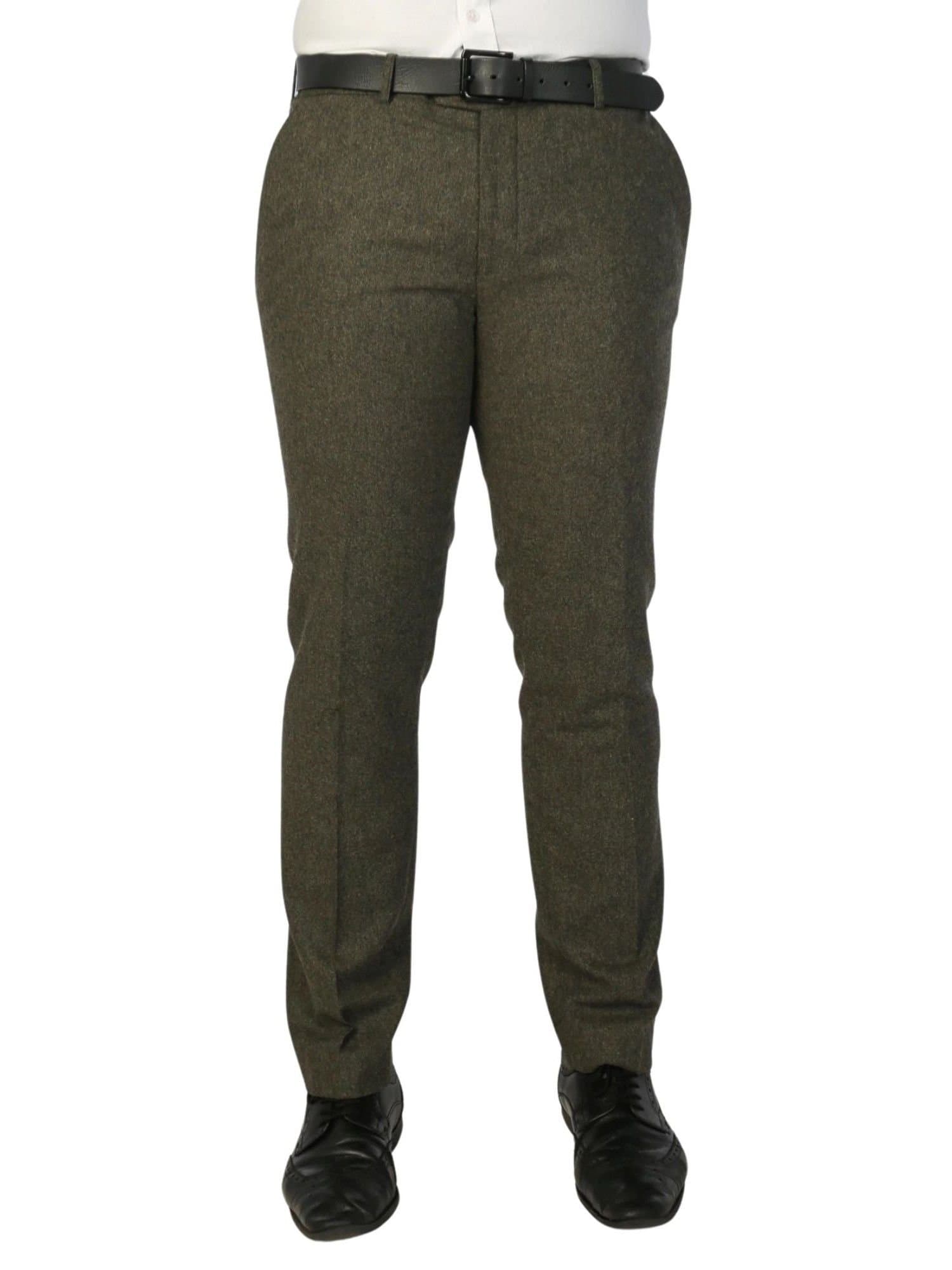 Paul Andrew Paul Andrew Men's Oscar Wool Blend Trousers Tweed Casual Formal Pants in Olive
