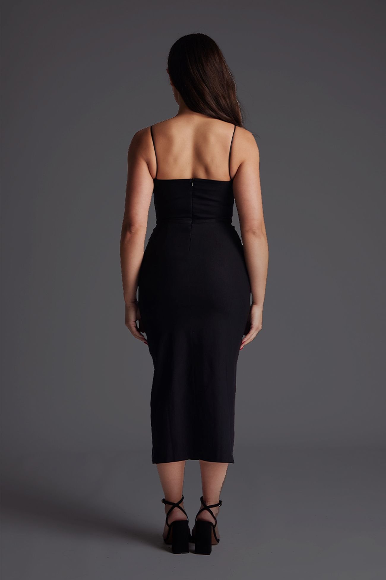 Vesper Vesper Women's Petite Square Neck Midaxi Dress with Thigh Split in Black - 4