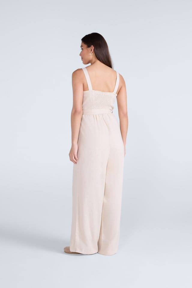 Animal Animal Women's 'Becca' Lightweight Sleeveless Wide Leg Flattering Fit Linen Jumpsuit in Beige - 2
