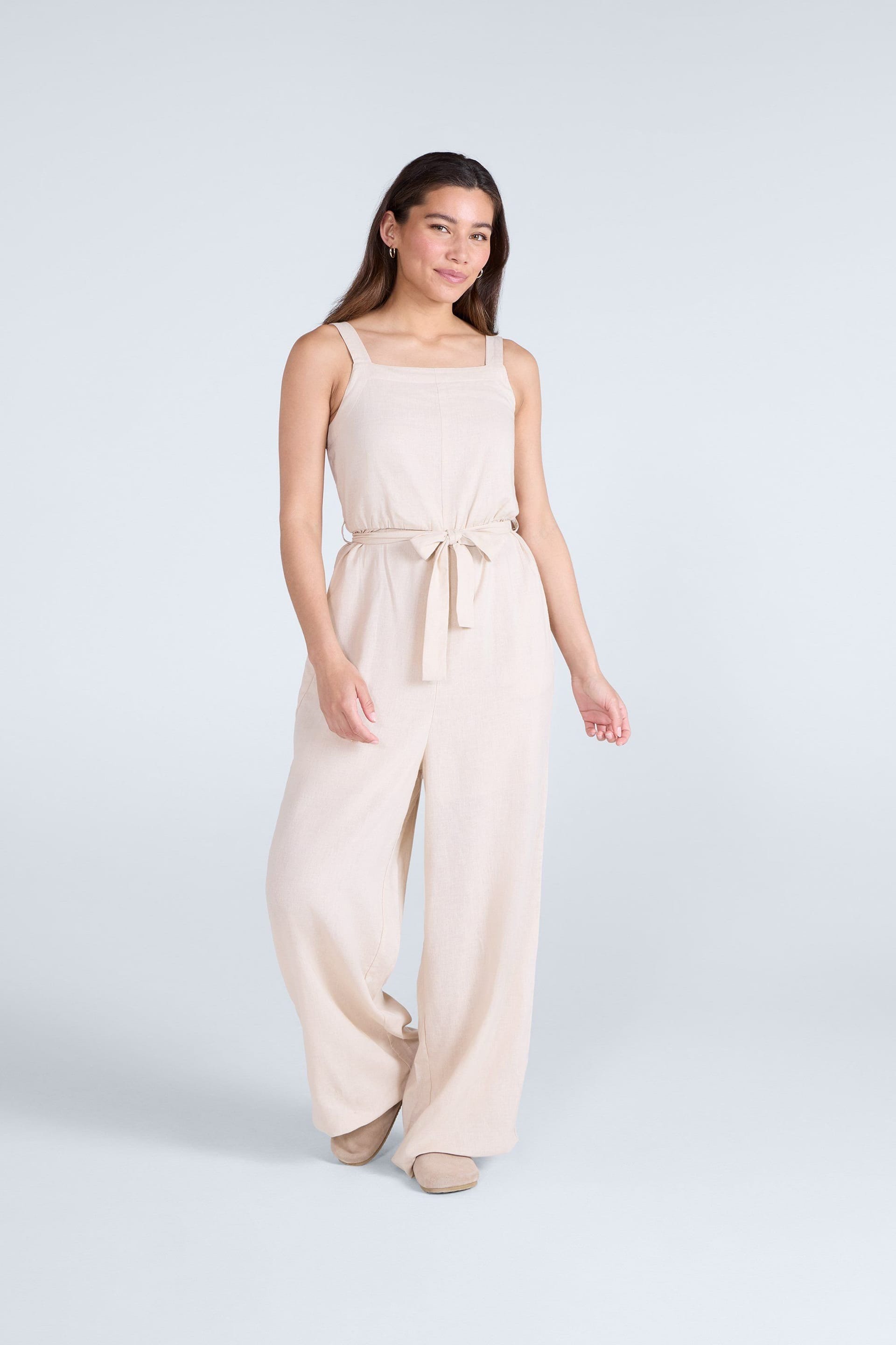 Animal Animal Women's 'Becca' Lightweight Sleeveless Wide Leg Flattering Fit Linen Jumpsuit in Beige - 4