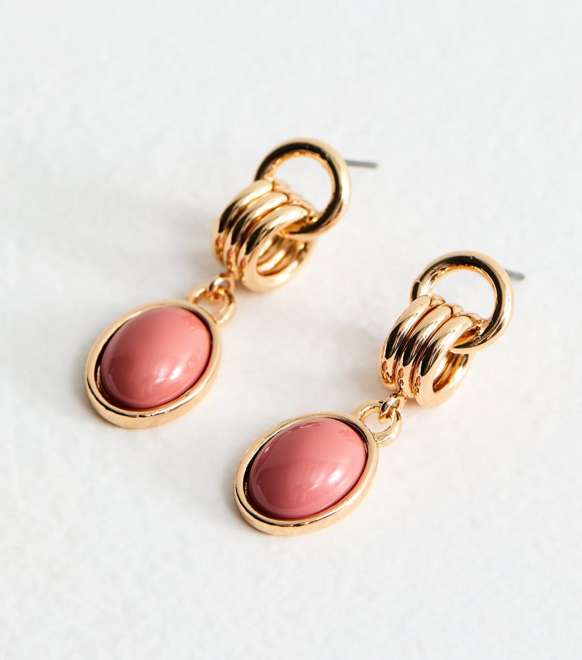 New Look Gold Tone Coral Enamel Oval Drop Earrings New Look - 4