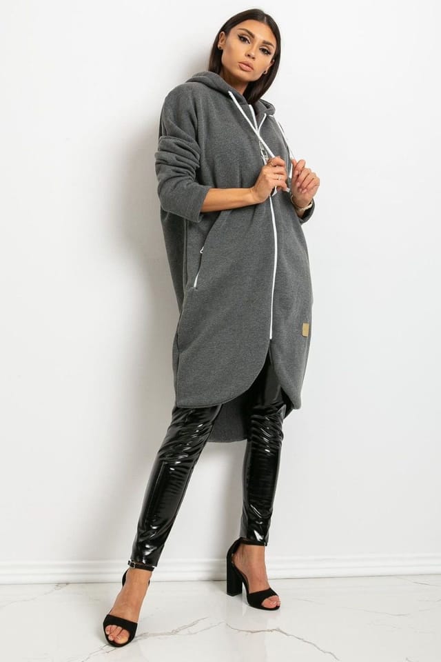 Love Lace Love Lace Women's Extended Cut Zip Hooded Sweatshirt with Pockets in Grey - 2