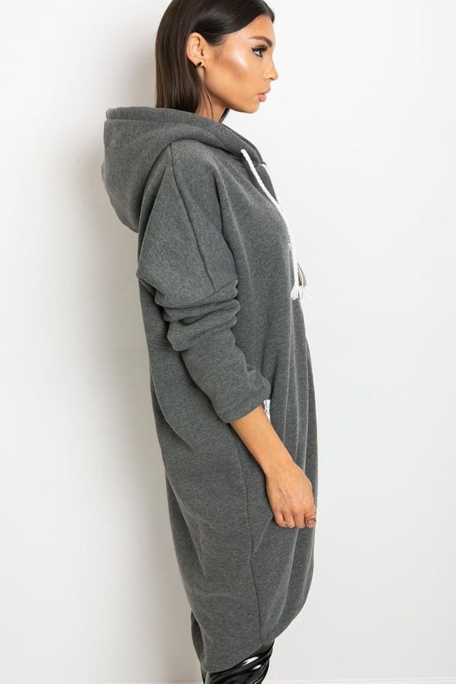 Love Lace Love Lace Women's Extended Cut Zip Hooded Sweatshirt with Pockets in Grey - 3