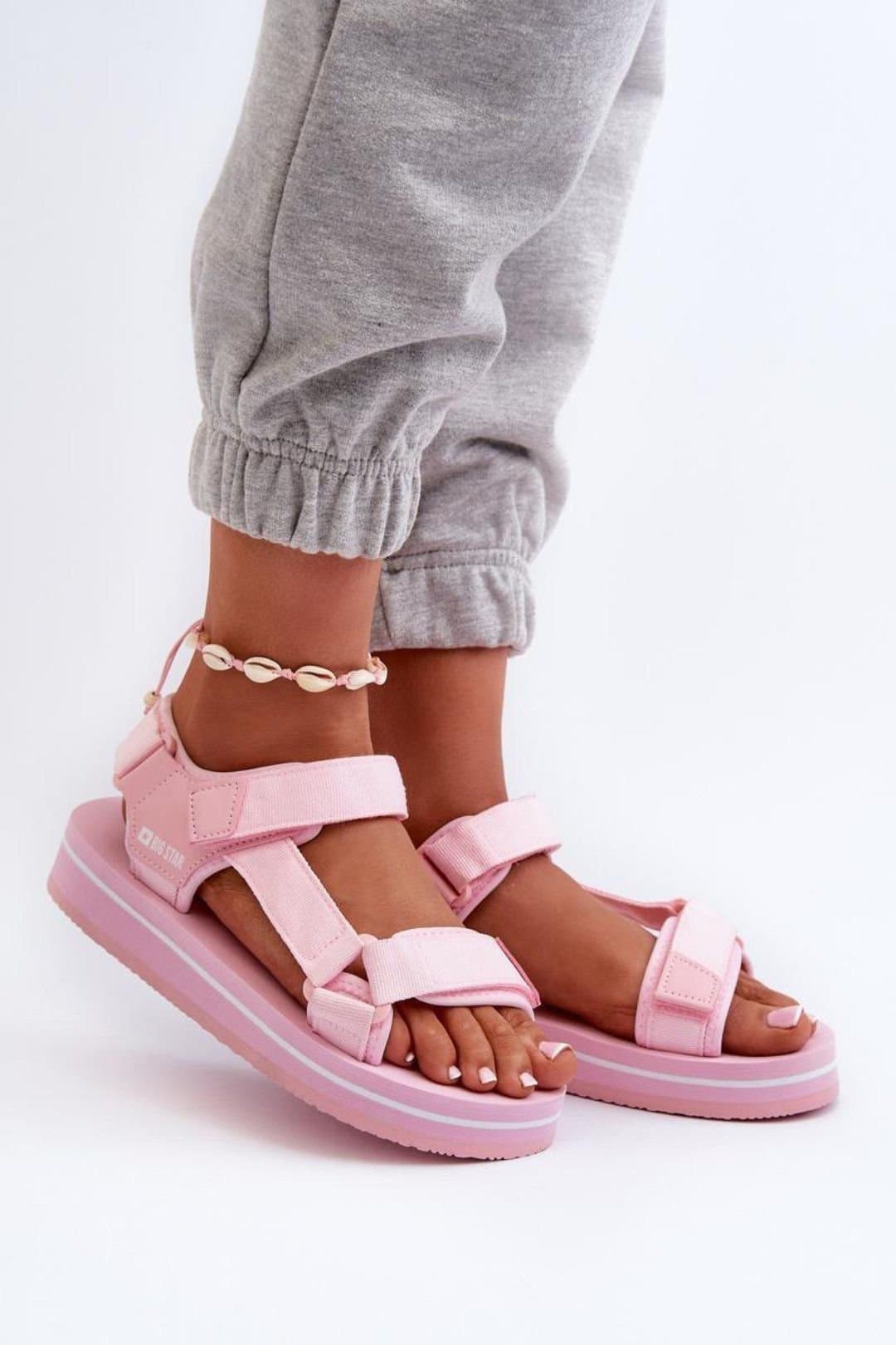 Love Lace Love Lace Women's Big Star Velcro Platform Foam Sandals for Summer Walks Comfort in Pink