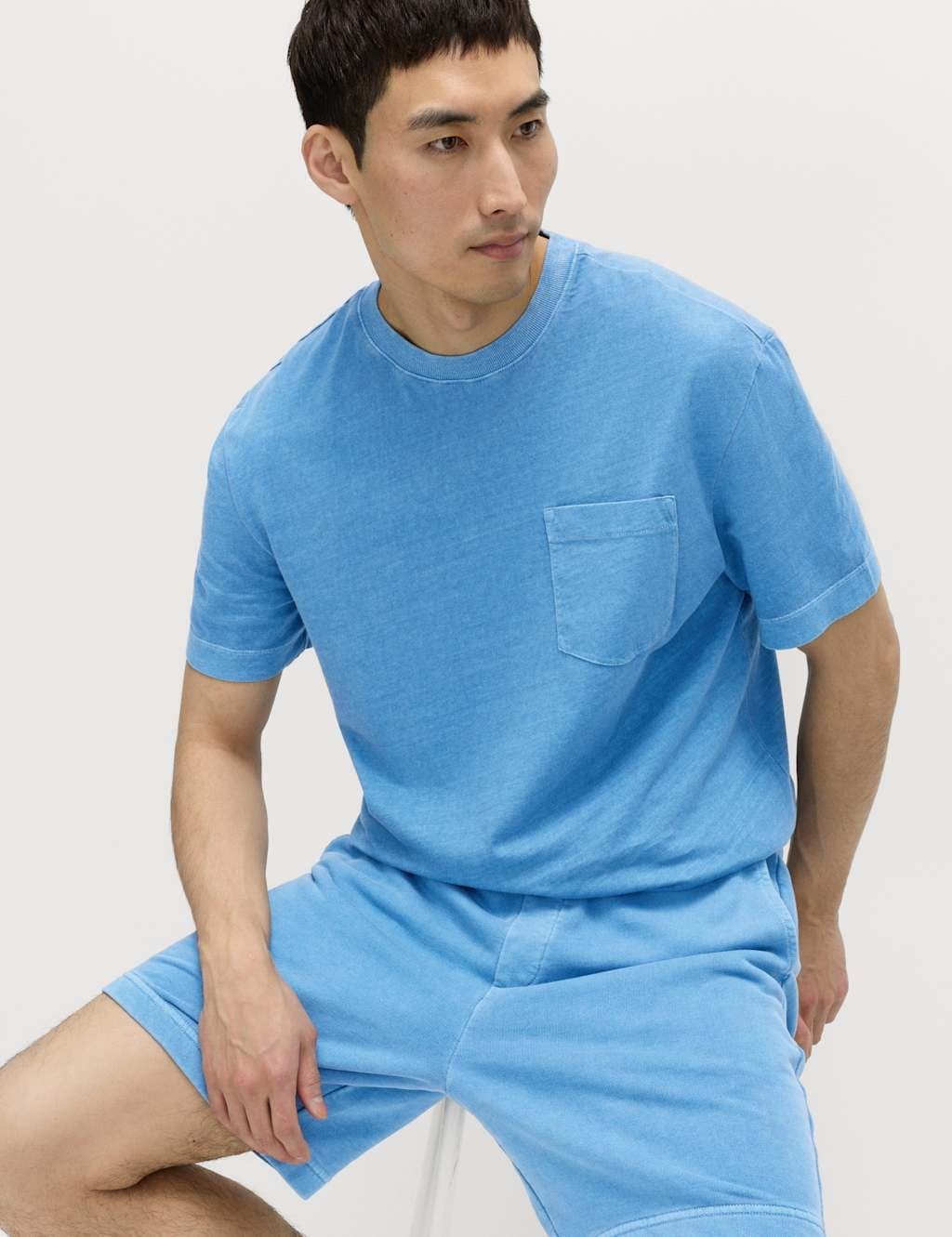 Marks & Spencer M&S Relaxed Pure Cotton Garment Dyed T-Shirt Azure Blue