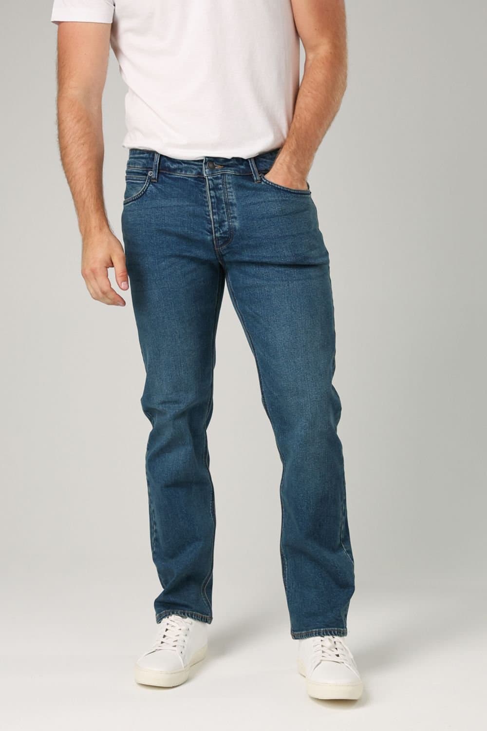 French Connection French Connection Men's Cotton Straight Leg Stetch Denim Jeans in Mid Blue
