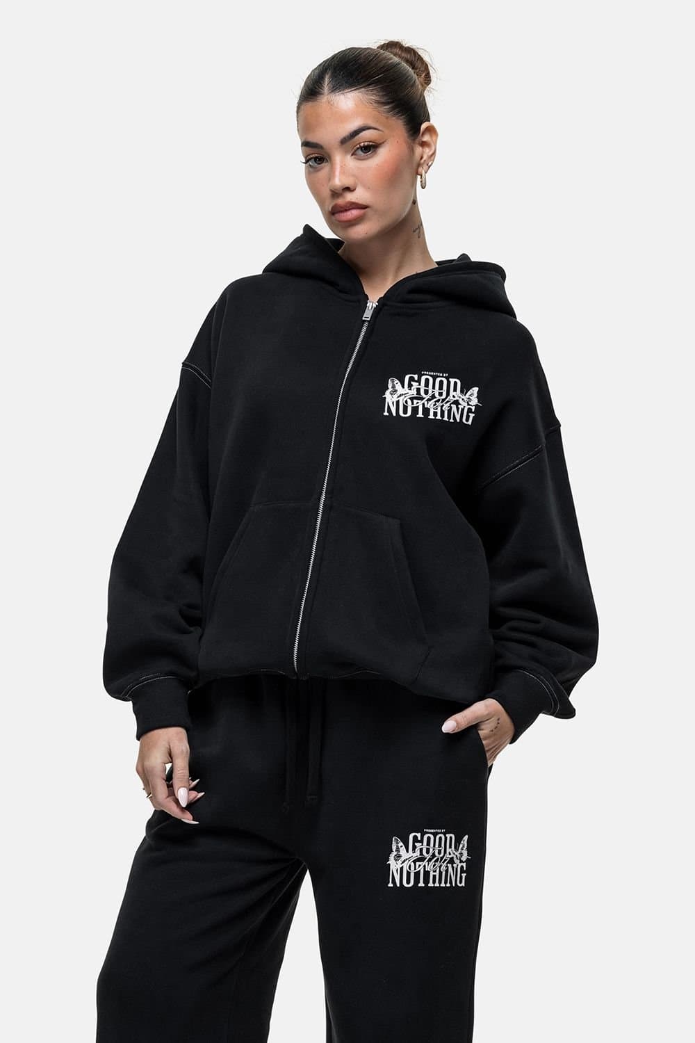 Good For Nothing Good For Nothing Women's Oversized Zip Through Hoodie in Black