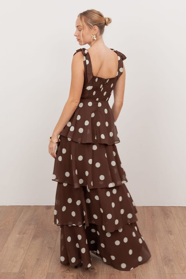 Anaya with Love Anaya with Love Women's Tie Shoulder Tiered Maxi Dress in Brown - 2