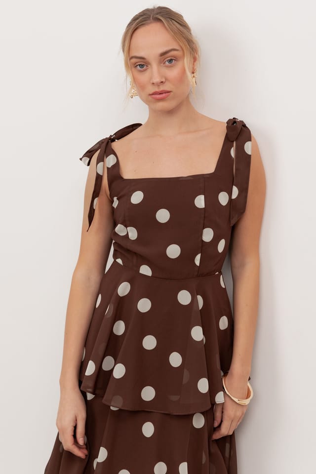 Anaya with Love Anaya with Love Women's Tie Shoulder Tiered Maxi Dress in Brown - 3