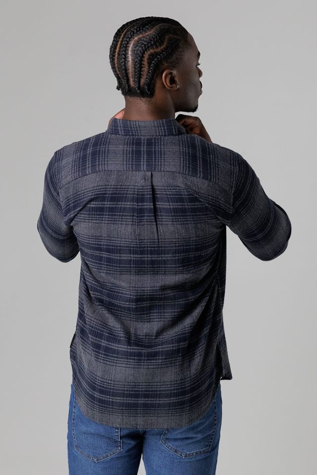 French Connection French Connection Men's Cotton Flannel Long Sleeve Shirt in Charcoal - 2