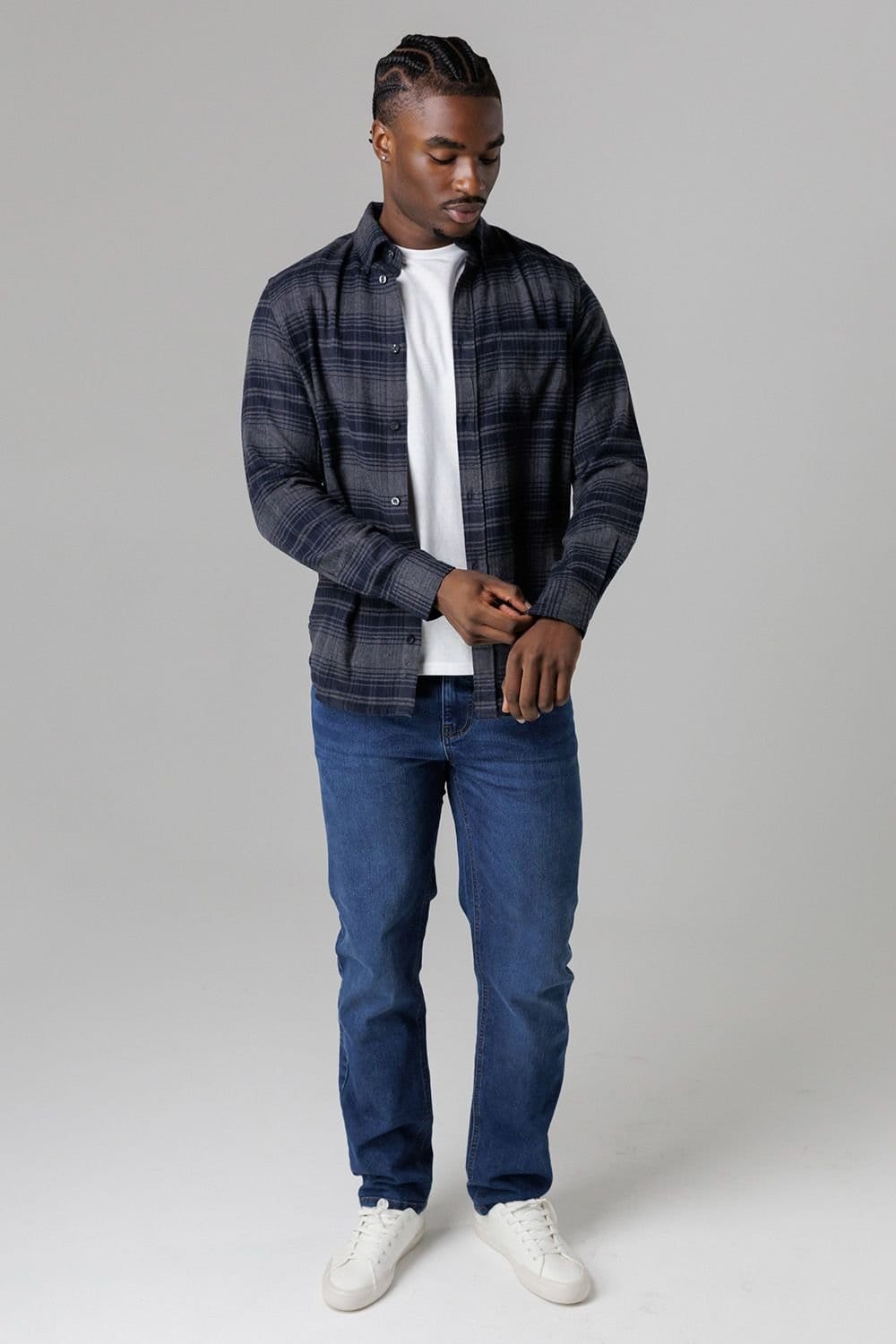 French Connection French Connection Men's Cotton Flannel Long Sleeve Shirt in Charcoal - 4
