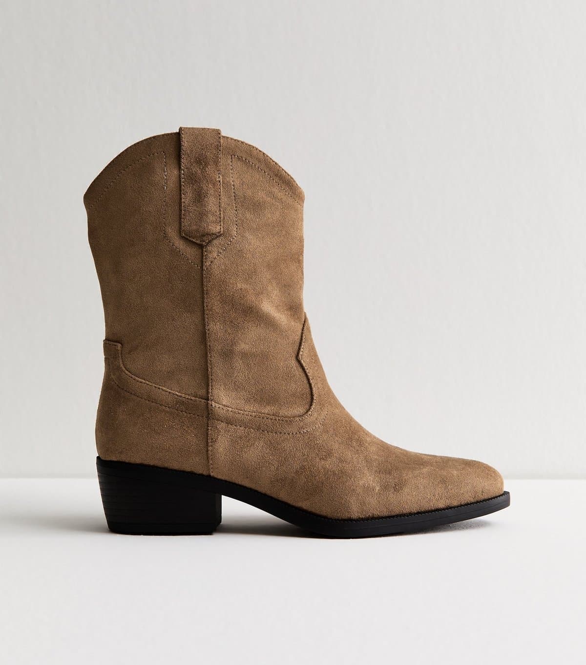 New Look Women's Camel Faux Suede Mid Calf Western Boots Vegan New Look