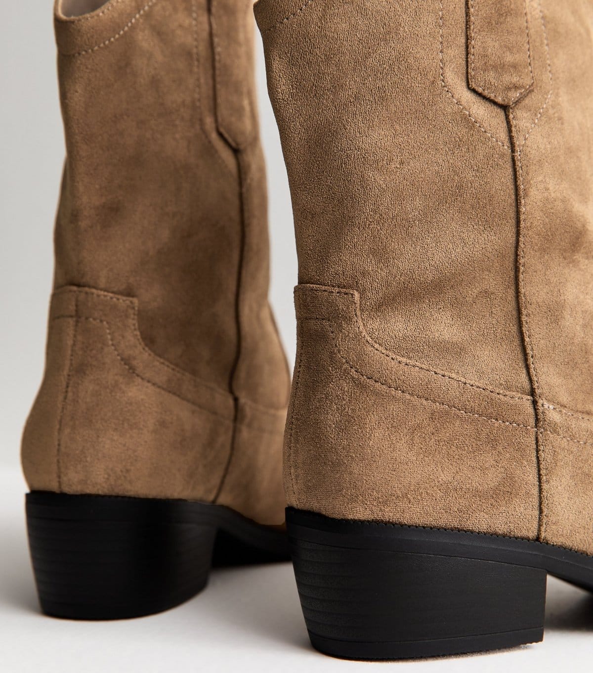New Look Women's Camel Faux Suede Mid Calf Western Boots Vegan New Look - 4