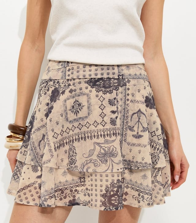 New Look Women's Grey Scarf Print Chiffon Mini Skirt New Look - 3